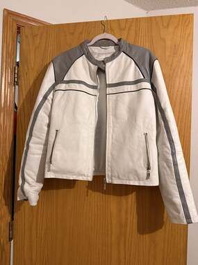 Max Rider Women's Genuine Leather Motorcycle Biker Jacket White and Gray XXL